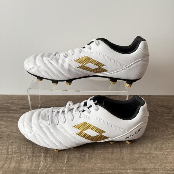 Lotto Stadio Soccer Cleat Shoes Mens Size 8 White Gold Firm Ground 219545 - Picture 4 of 13